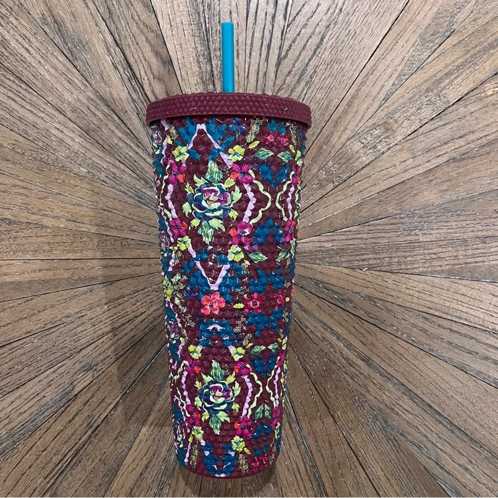 Starbucks 2025 Fall Floral Bling 24oz Venti Cold Cup Tumbler Maroon Purple NWOT